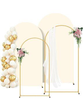 Metal Arch Backdrop Stand Set with Cream Cover - 6FT & 7.2FT Wedding Decor